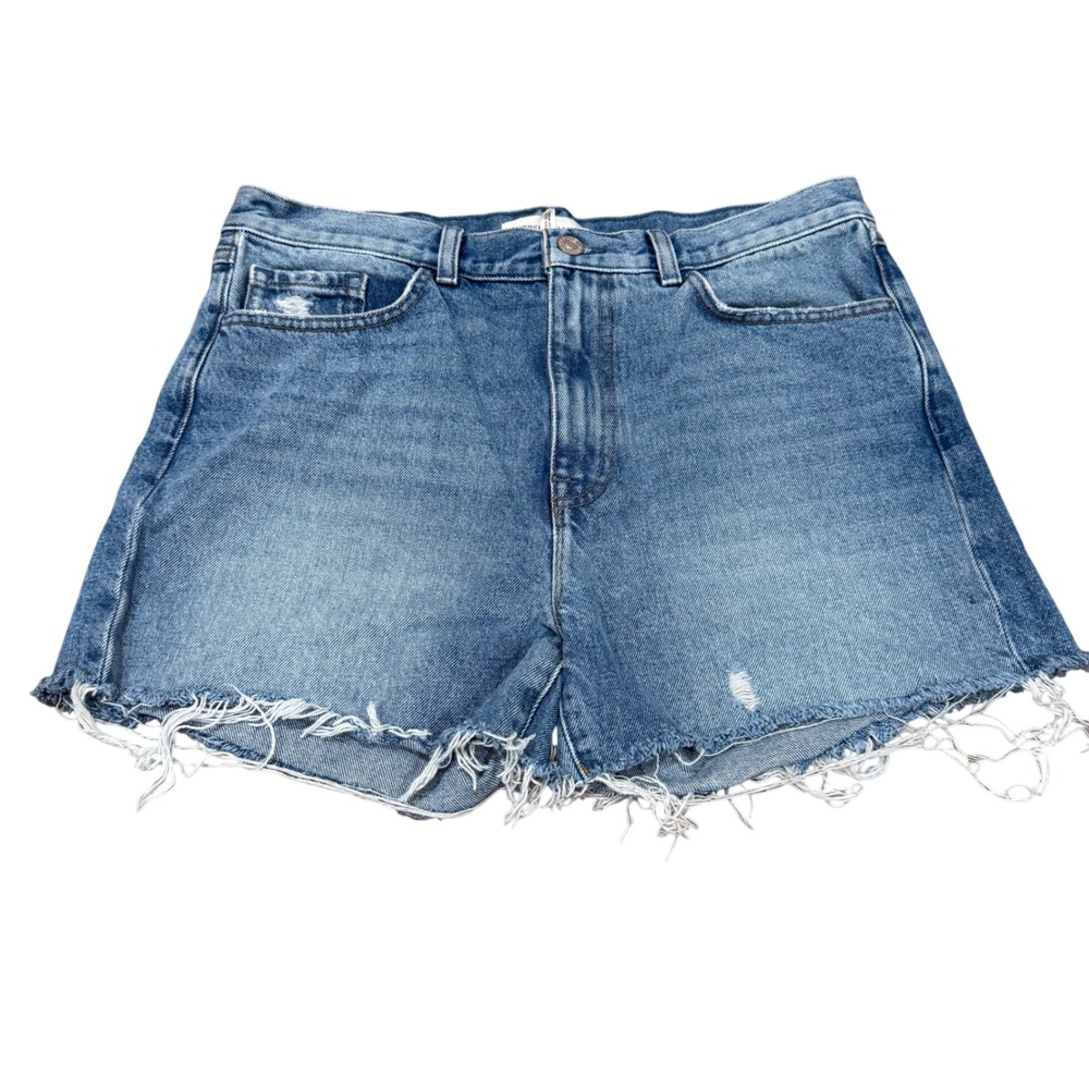 Current/Elliott Womens Distressed Denim Shorts‎ Medium Wash Raw Hem Sz 29 Staple